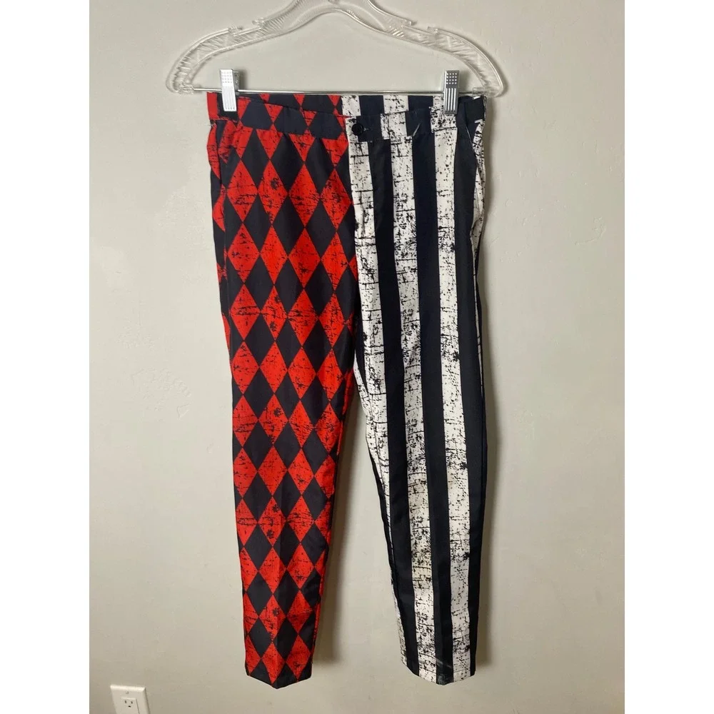 Spirit Halloween Kids Harlequin Striped Suit Set Red Black White Joker Large